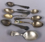 (7) Assorted Sterling Souvenir Spoons and (1) Baby Spoon