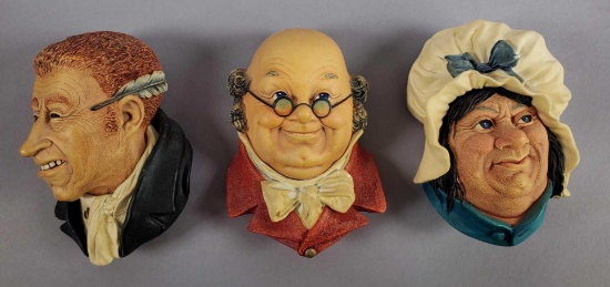 (3) Vintage Bosson's English Chalkware Heads