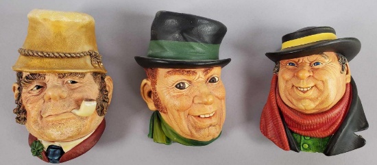 (3) Vintage Bosson's English Chalkware Heads