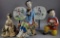 (2) Porcelain Oriental Figurines, (1) Resin Figurine and (2) Fans