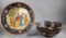 Reproduction Moriage-style Plate and Bowl Set w/Plate Stand