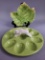 Ceramic Bunny Deviled Egg Plate and Fitz & Floyd Classics Hand-painted Leaf Dish