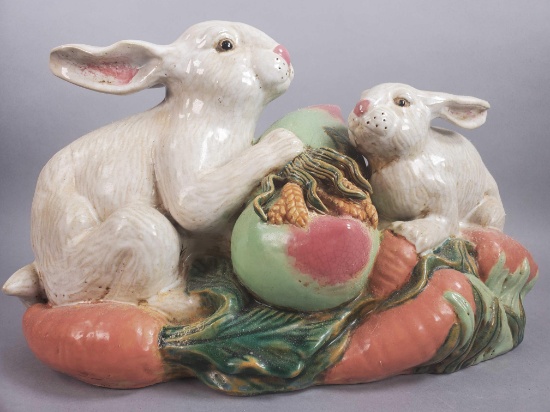Pottery Rabbits with Turnips and Carrots