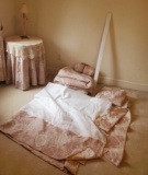 Custom Full Bedspread, Bed Skirt, Shams, Table & Table Cloth & Candlestick Lamp (LPO)