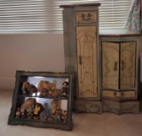 Painted Cabinet with Framed Mirror Display and Figurines (LPO)