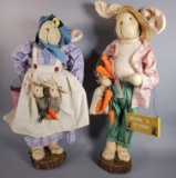 Pair of Rabbit Dolls on Wood Bases