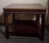 Chippendale Style Inlaid Wood Side Table with Glass Cover (LPO)