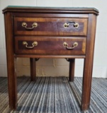 Chippendale Style 2-Drawer Inlaid Side Table with Glass Cover (LPO)