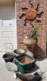 Yard Art 3 - Grouping of Planters, Metal Sun Wall Plaque (LPO)
