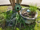 Yard Art 4 - Metal Frog and Concrete Planters (LPO)