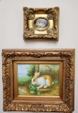 (2) Ornate Framed Rabbit Painting/Print