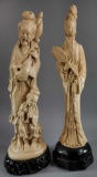 Pair of Resin Oriental Figurines on Wood Bases
