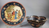 Reproduction Moriage-style Plate and Bowl Set w/Plate Stand