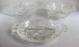 3 pieces: Pressed Glass Divided Relish, 3-footed Bowl and Serving Bowl