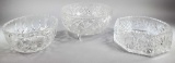 (3) Pressed Glass Bowls: (1) Footed, (1) Octagon, (1) Round