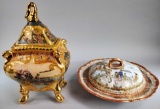 Decorative Oriental Covered Butter Dish and Covered Footed Urn