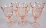 (6) Crystal D'Arques-Durand Rosalind Pink Swirl Optic Wine Goblets