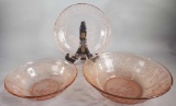 Federal Glass Pink Depression Plate and (2) Bowls