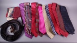 Assorted Men's Squares, Neckties, and Woven Belt
