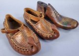 Wood Shoe Form & Turkish Woven Child's Leather Shoes