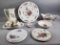 Assortment of Rose & Violet Motif Porcelain Plates, Pitcher, Cream & Sugar Set, and more