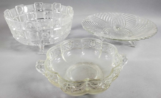 (3) Pressed Glass Footed Bowls