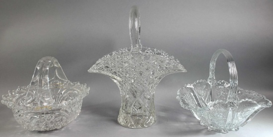 (3) Clear Glass Handled Baskets