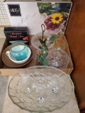 Assorted Glassware: Tiered Tray, Mikasa Bowl, Footed Fruit Bowl, Covered Candy Dish and more (LPO)