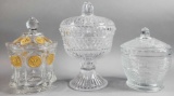 Fostoria Gold Coin Covered Candy Dish plus (2) Covered Candy Dishes