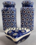 (1) Pair of Hand Painted Salt & Pepper Shakers and Trinket Dish