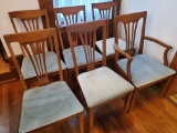 (6) Wood & Blue Velvet Dining Chairs (LPO)