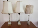 Pair of Glass & Brass Lamps & (1) Glass & Brass Lamp (LPO)