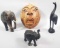 Decorative Wood Relief Mask, (2) Elephant Figures & Crane Figure