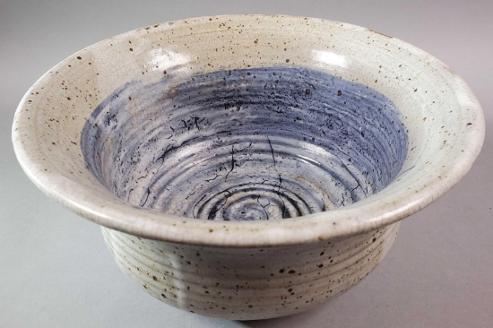 Large Hand Thrown Bowl w/Blue Swirl