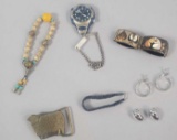 (3) Assorted Bracelets, (2) Pair Clip on Earrings, Pocket Watch, & Belt Buckle