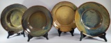 (4) Pottery Dinner Plates Blue & Earth tones
