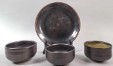 (3) Hand Thrown Soup Bowls & Dinner Plate