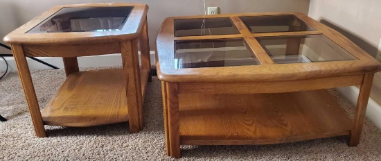 Oak Wood & Glass Coffee Table & Side Table (LPO)