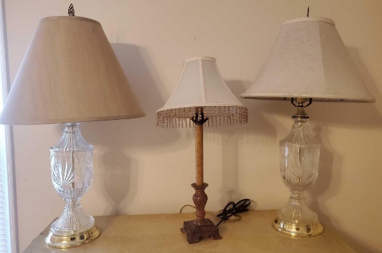 Pair of Glass Lamps and (1) Decorative Lamp (LPO)