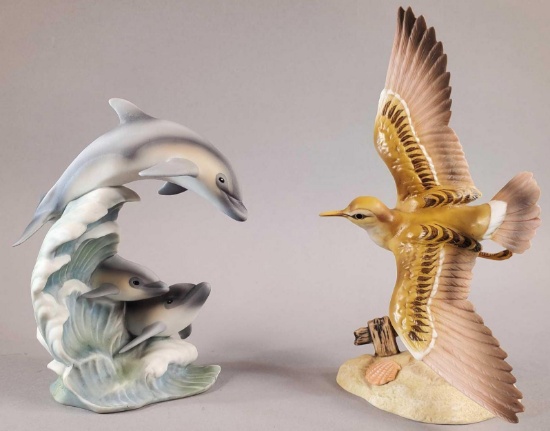 Homco "Sandpiper" and Homco "Dolphins" Porcelain Figurines