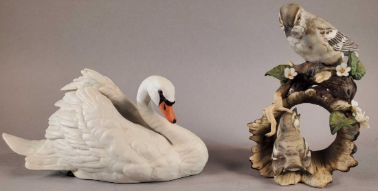 Homeco Porcelain Swans and Mockingbird Figurines