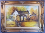 Original Painting on Canvas by S. Hills in Ornate Gold-toned Wood Frame (LPO)