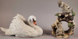 Homeco Porcelain Swans and Mockingbird Figurines