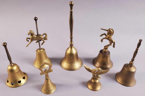 (7) Brass Bells: Dinner Bells, Carousel Horse Bell, Unicorn Bell & more