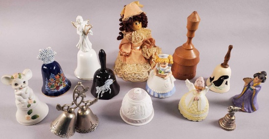 (13) Assorted Figural, Ceramic, Wood & Textile Collector Bells