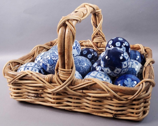 (16) 3" Blue & White Ceramic Balls w/Basket