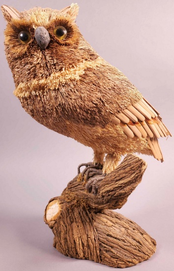 Decorative Wood and Natural Fiber Owl Figurine (LPO)