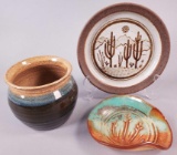 Art Pottery Plate, Spoon Rest and Vase