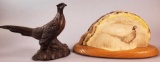 Pheasant Figurine and Carved Pheasant on Mushroom