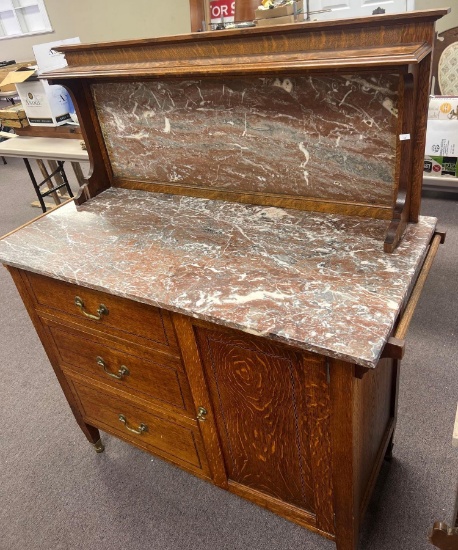 Victorian Marble-top Commode Washstand with Backsplash (LPO)